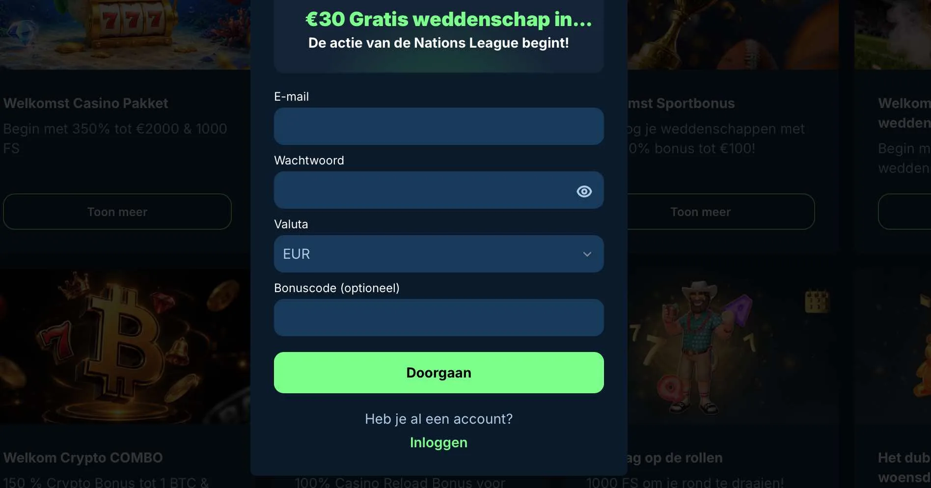 Registreren bij het casino